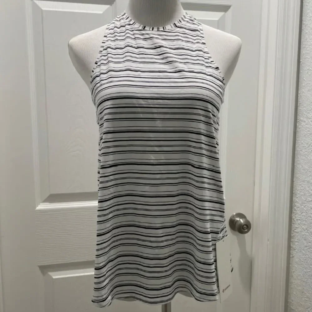 NWT Lululemon All Tied Up Tank Cut Back Stripe White Black 4
